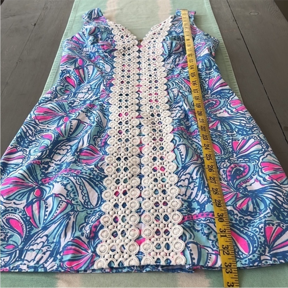 Lilly Pulitzer for Target My Fans Shift Dress Blue Pink Butterfly Crochet Trim - Picture 9 of 9